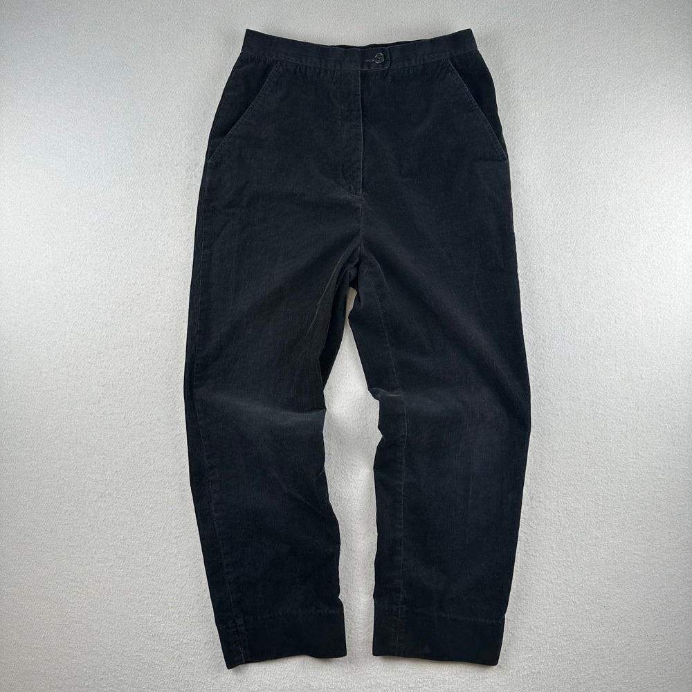 Faconnable Corduroy Pants Womens 6 Black High Rise Straight Leg Cotton Blend
